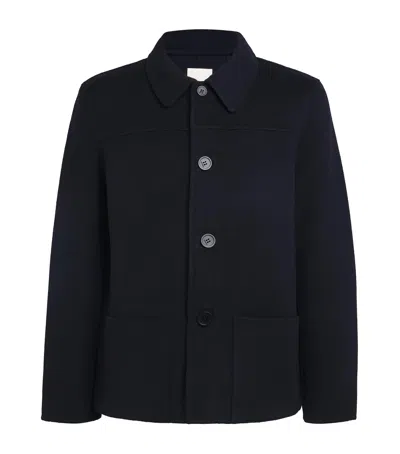 Sandro Double-face Wool Worker Jacket In Blue