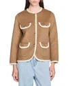 Sandro Womens Dark Blond Round-neck Four-pocket Wool-blend Jacket In Brown