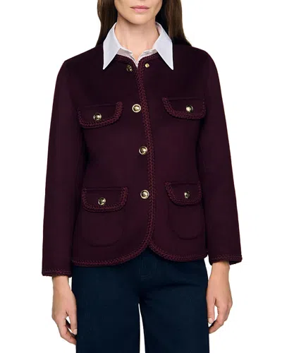Sandro Double Faced Jacket In Burgundy