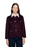 Sandro Womens Round-neck Four-pocket Wool-blend Jacket Bordeaux In Burgundy