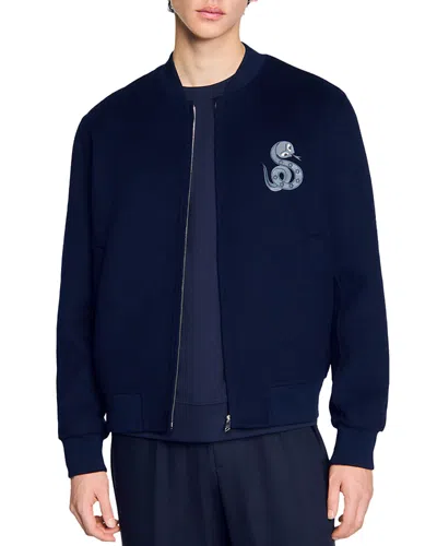Sandro Double Faced Snake Detail Jacket In Midnight Blue