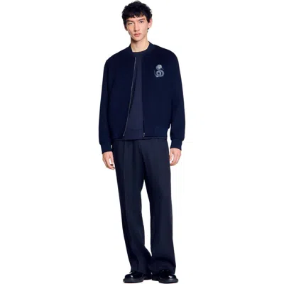 Sandro Double-faced Snake-detail Jacket In Midnight Blue