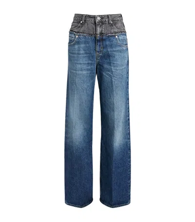 Sandro Double-waistband Wide-leg Jeans In Blue