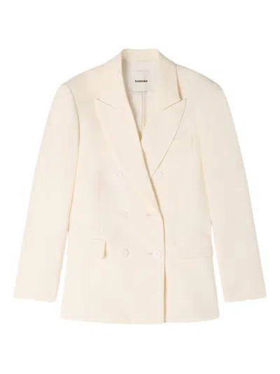 Sandro Double-breasted Blazer In Neutral