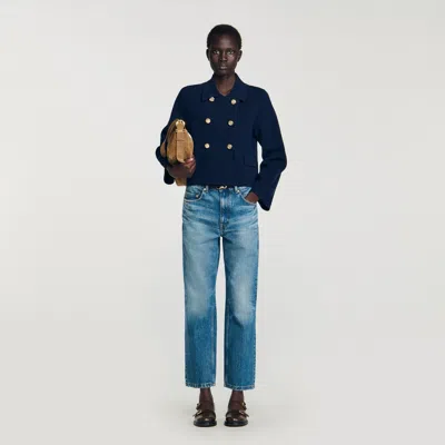 Sandro Double-breasted Cardigan In Blue