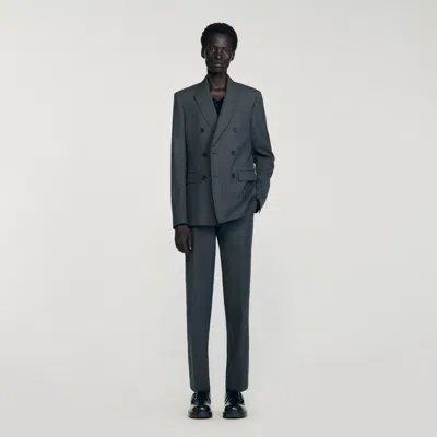 Sandro Double-breasted Classic Suit Jacket In Gray