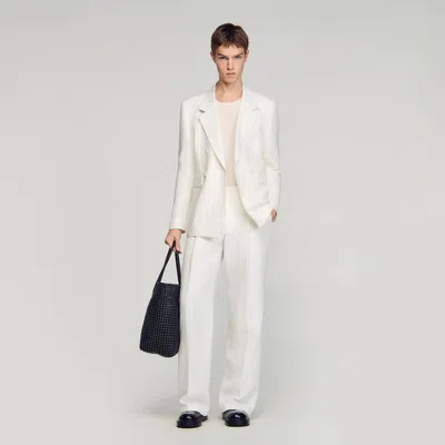 Sandro Double-breasted Linen Suit Jacket In Animal Print