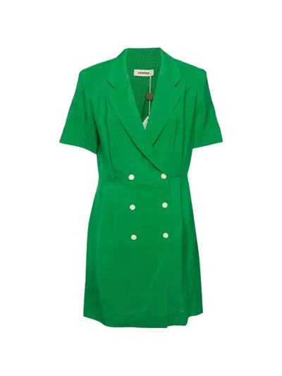 Pre-owned Sandro Double-breasted Mini Dress In Green