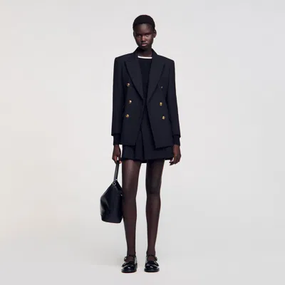 Sandro Double-breasted Suit Jacket In Black
