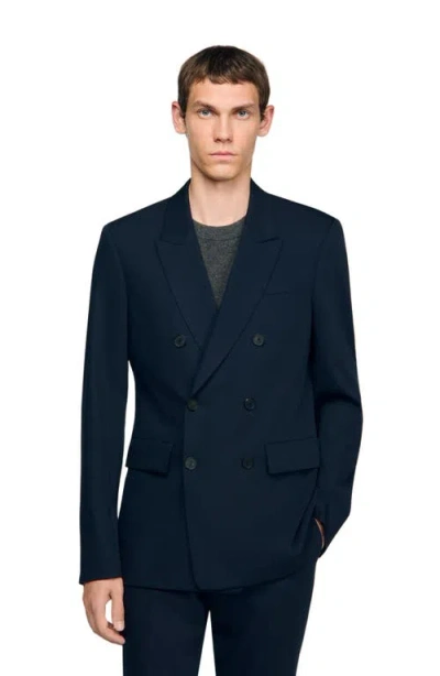 Sandro Double-breasted Suit Jacket In Blue