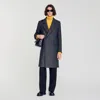 Sandro Double-breasted Virgin Wool Coat In Gray