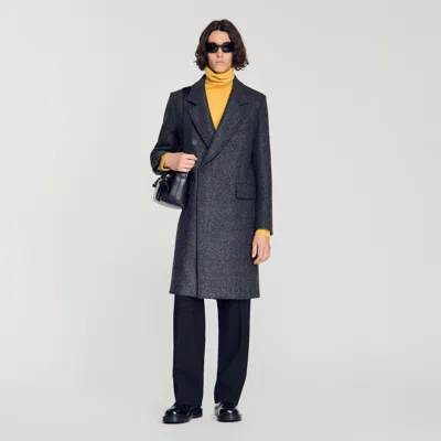 Sandro Double-breasted Virgin Wool Coat In Gray