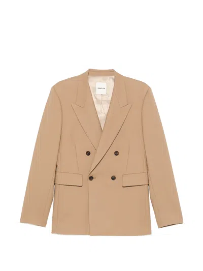 Sandro Double-breasted Virgin-wool Blazer In Brown