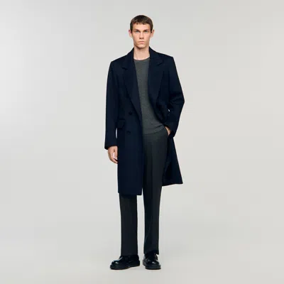 Sandro Double-breasted Wool Coat In Blue