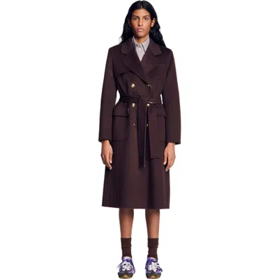 Sandro Paris Wool-blend Belted Coat In Blue
