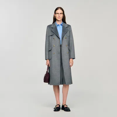 Sandro Double-faced Check Coat In Gray