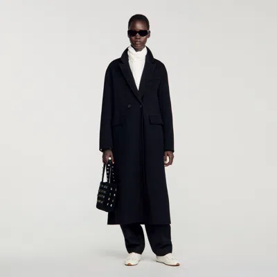 Sandro Double-faced Coat With Studs In Blue
