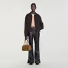 Sandro Double-faced Leather Collar Jacket In Brown