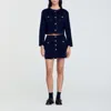 Sandro Double-faced Short Wool Skirt In Blue