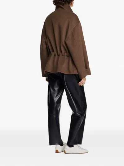 Sandro Double-faced Standing Collar Coat In Brown
