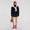 Sandro Double-faced Standing Collar Coat In Navy Blue