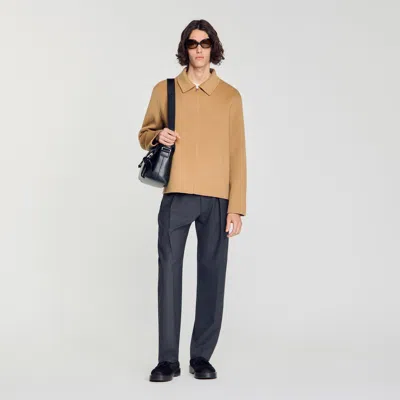 Sandro Double-faced Wool Jacket In Brown