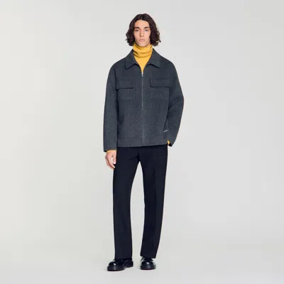 Sandro Double-faced Zipped Overshirt In Gray