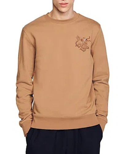 Sandro Dragon Cotton Fleece Sweatshirt In Camel