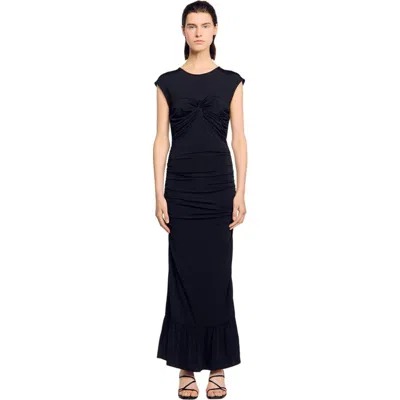 Sandro Draped Maxi Dress In Black