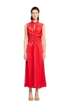 Sandro Womens Red Cut-out Draped Satin Midi Dress