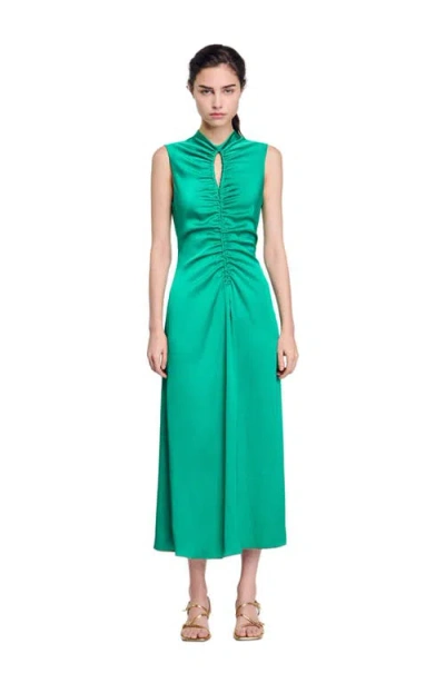 Sandro Draped Satin-effect Dress In Emeuraude Green