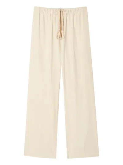 Sandro Drawstring Cotton Trousers In Neutral