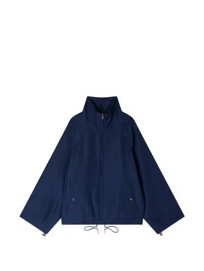 Sandro Womens Navy Blue Oversized Brand-embroidered Woven Jacket In Multi