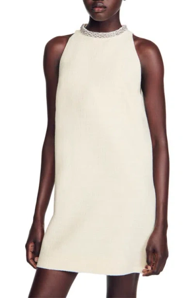 Sandro Dorinna Tweed Minidress In Neutrals
