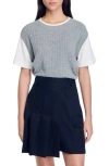 Sandro Dual-material Knit Jumper In Grey