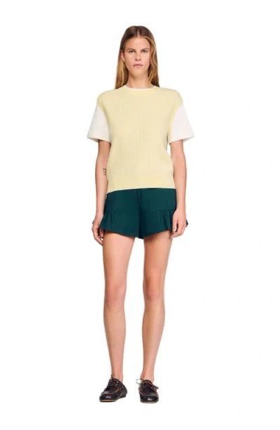 SANDRO SANDRO DUAL-MATERIAL KNIT SWEATER