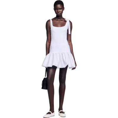 Sandro Dual-material Mini Dress In White