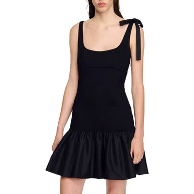 SANDRO SANDRO DUAL-MATERIAL MINI DRESS