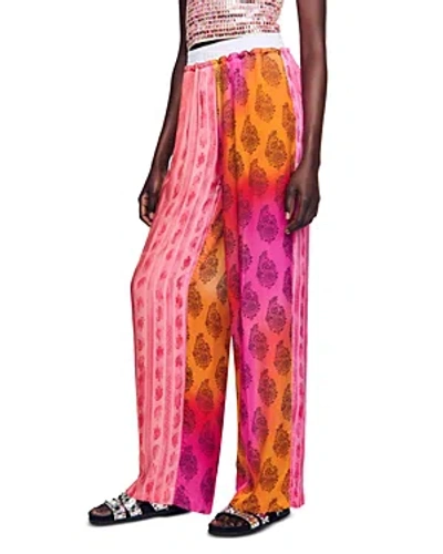 Sandro Dual Printed Pants In Pink Orange