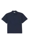 Sandro Easy Glossy Flower Cotton Graphic Polo In Navy Blue