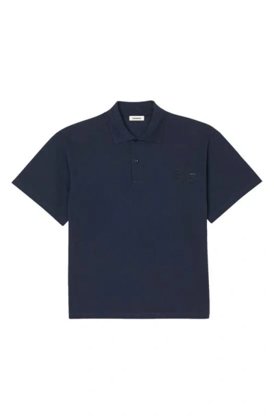 Sandro Easy Glossy Flower Cotton Graphic Polo In Bleus