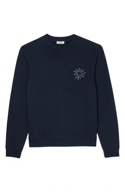 Sandro Easy Glossy Flower Cotton Graphic Sweatshirt In Navy Blue