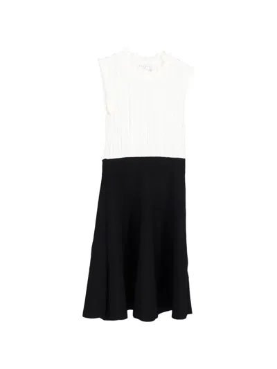 Pre-owned Sandro Edda Two-tone Knitted Mini Dress In White