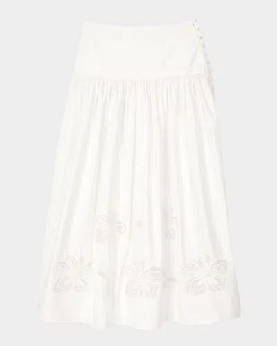 Sandro Edonie Embroidered Midi Skirt In Ecru
