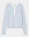 Sandro Womens Bleus Contrast-trim Round-neck Cashmere And Wool Jumper In Sky Blue