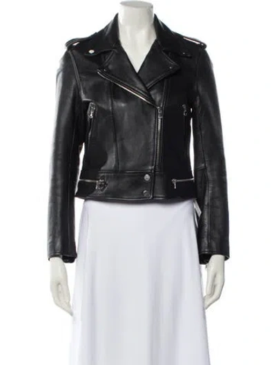 Pre-owned Sandro Eel Skin Biker Jacket In Black