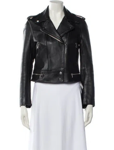 Pre-owned Sandro Eel Skin Biker Jacket In Black
