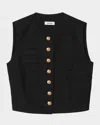 Sandro Eilat Pleated Button-front Top In Black
