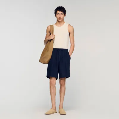 Sandro Elastic Waist Linen Shorts In Blue