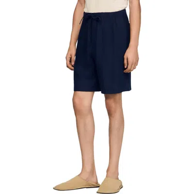 Sandro Elastic Waist Linen Shorts In Blue